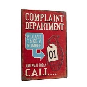 Metal skilt Complaint Department 26x35cm